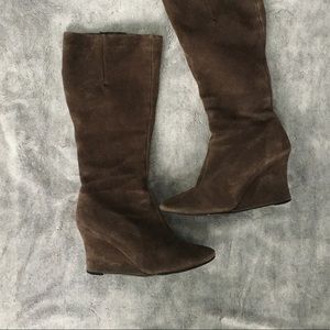 Brown suede wedge boots